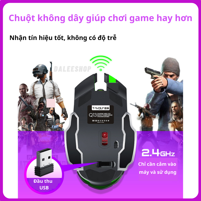 Chuột máy tính bluetooth gaming chuột không dây gaming pin sạc silent không tiếng ồn đèn led 7 màu BH 6 Tháng daleeshop Q13