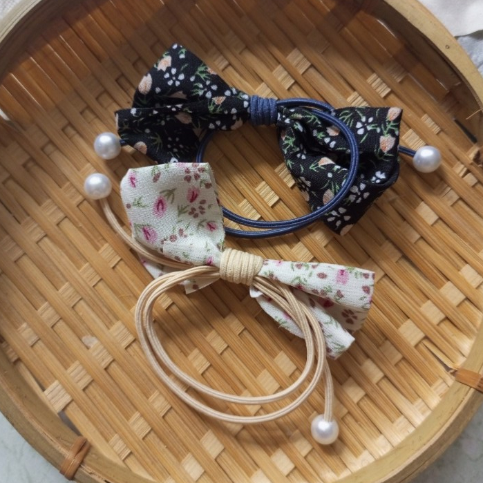 Set 2 dây cột tóc nơ vải màu sắc dễ thương