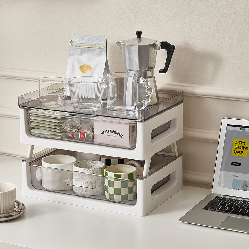 Stackable double-walled water cup storage rack, tabletop tea bag shelf, drawer capsule coffee storage shelf