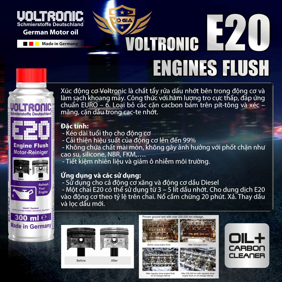 Dung dịch súc rửa động cơ VOLTRONIC E20 ENGINE FLUSH 1L - chiếc lẻ