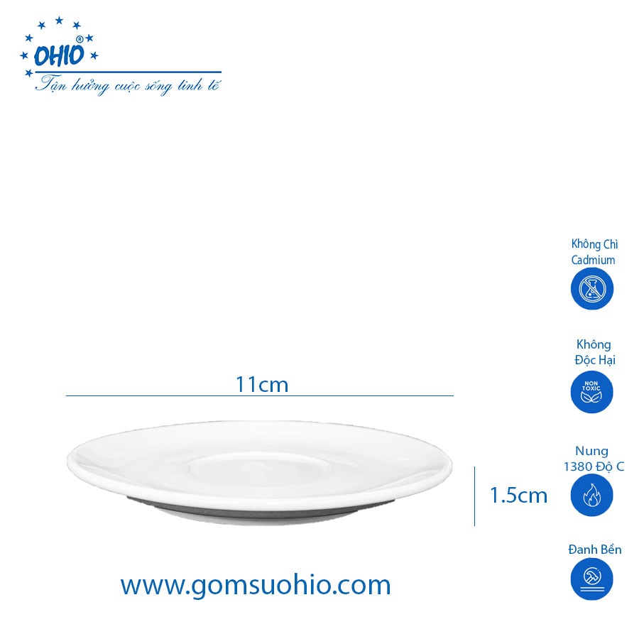 Đĩa Kê Sứ Trắng OHIO, size 11- 14.5cm