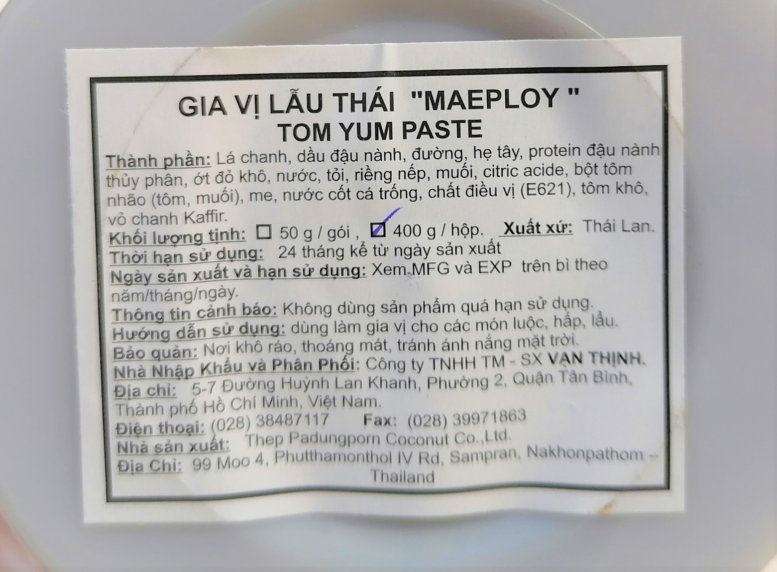 [Hộp 400g - TOM YUM] GIA VỊ LẨU THÁI [Thailand] MAE PLOY Paste (halal)