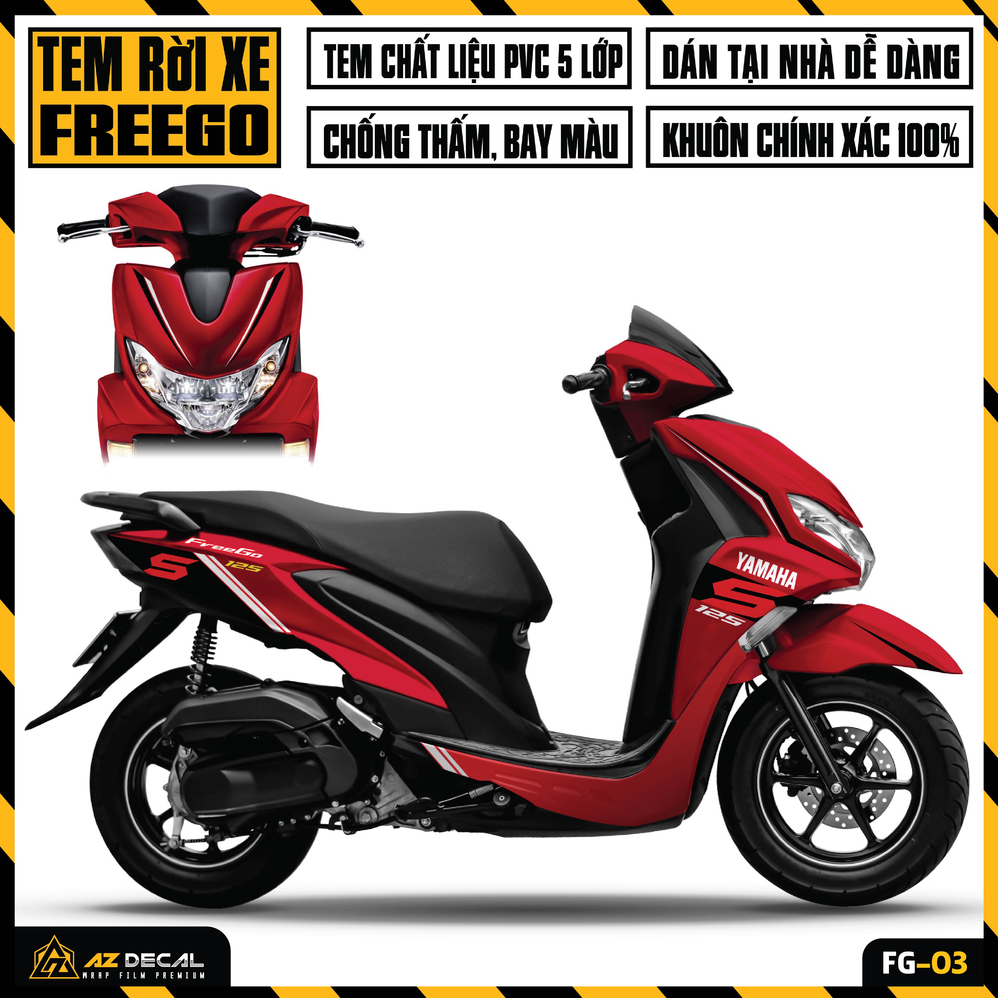 Tem Dán Xe FreeGo 125 S Đẹp Màu Đỏ, Đen, Xanh | FG-03 | Decal Rời Yamaha FreeGo Chống Nước, Dễ Sử Dụng - Azdecal