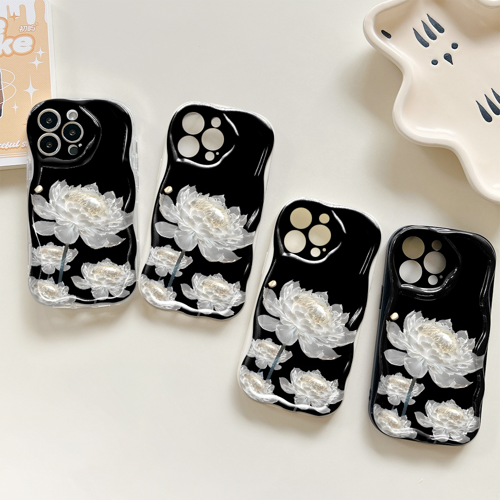 Jizetin for Redmi 10 Back Cover White Lotus Flowers Wavy Edge Soft Silicone Phone Case. 
