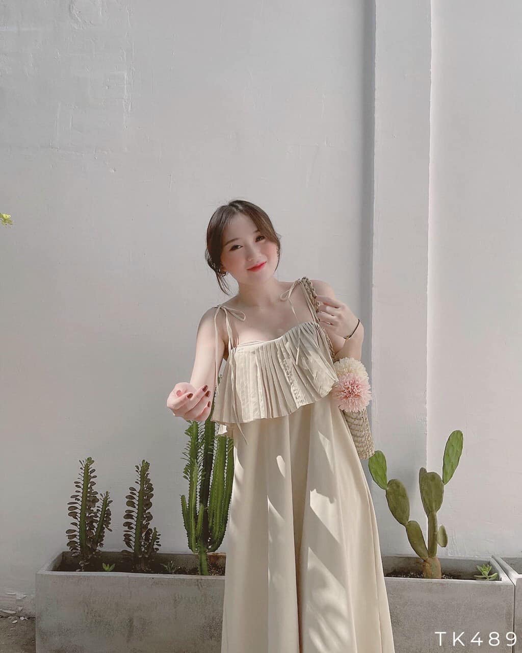 Đầm maxi 2 dây cột nơ dập li