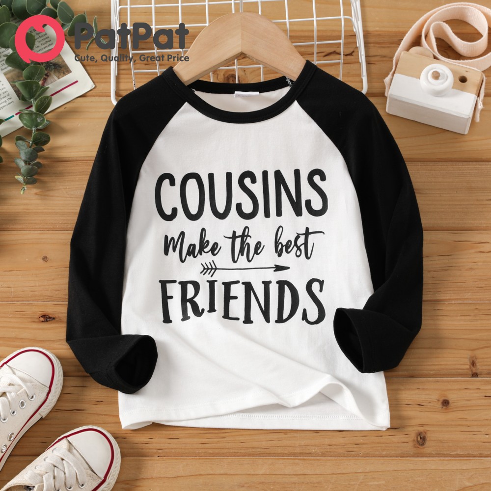 PatPat Toddler Boy/Girl Letters Print Colorblock Long-sleeve Tee
