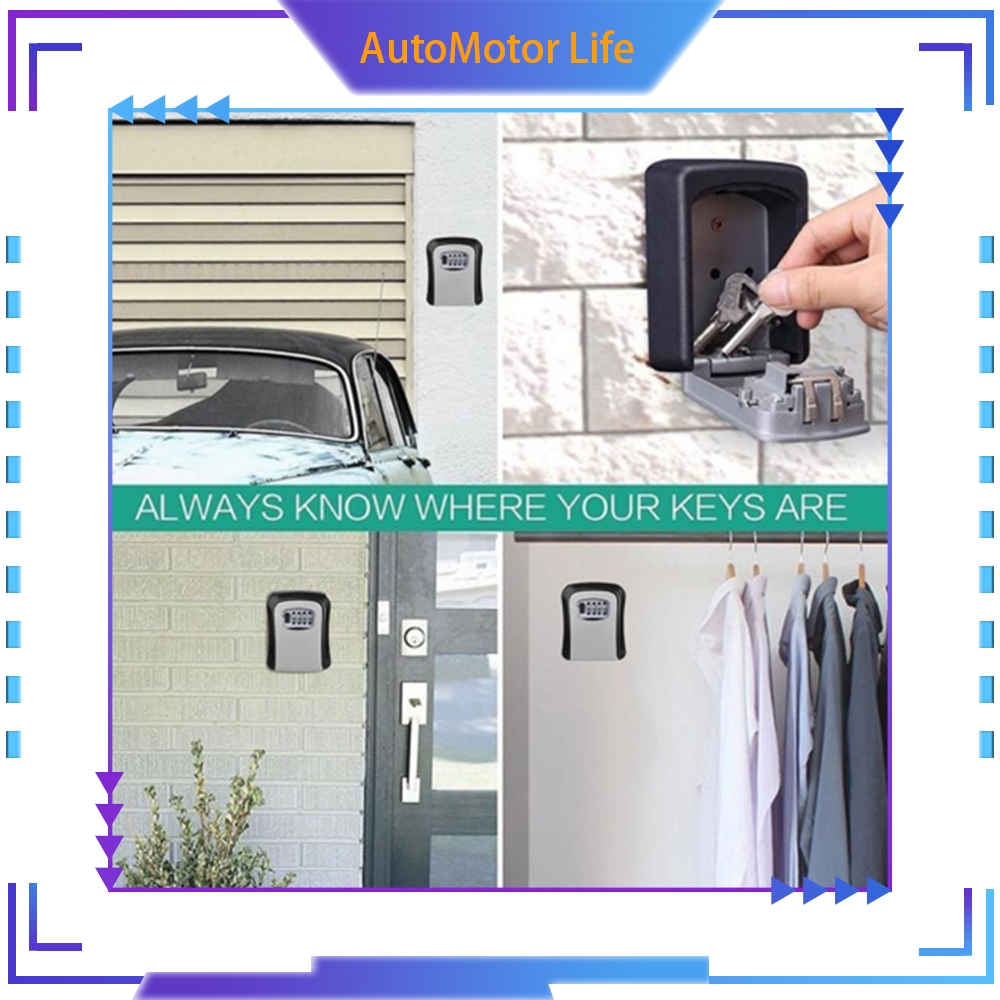 AutoMotor Life SUER Durable Key Box Indoor Outdoor Lock Storage Case Secure Boxes Engineering Plastic Weatherproof Wall Mounted 4 Digit Password Boxs/Multicolor