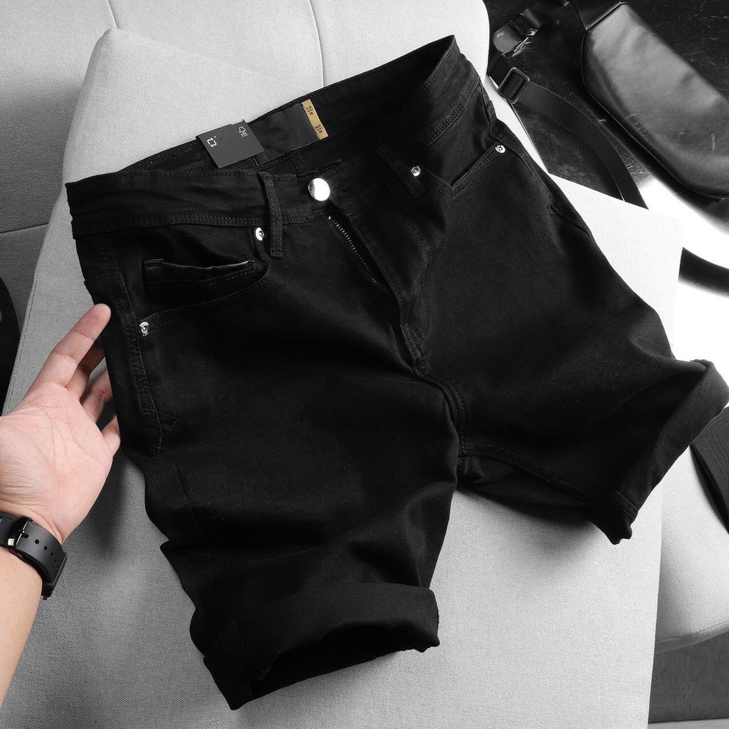 Quần short jeans nam đen trơn co giãn cao cấp szone sq610 - szone