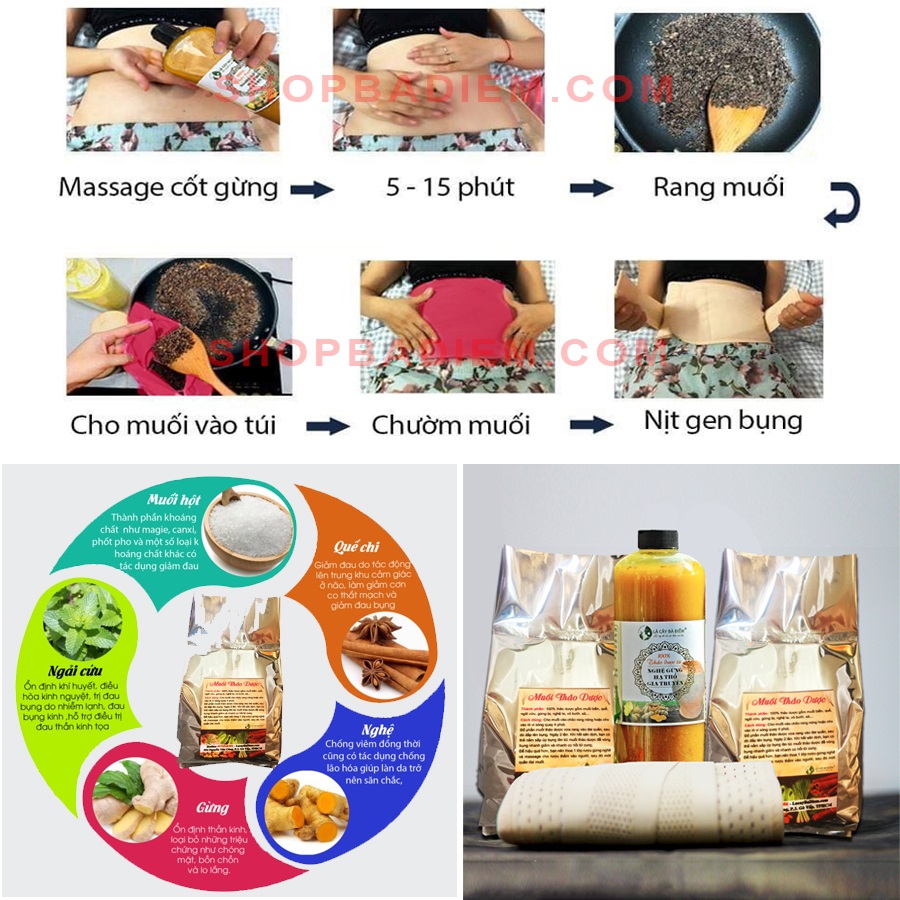 [HCM] ComBo Muối Chườm Bụng Thảo Dược Và Gen Nịt Bụng.