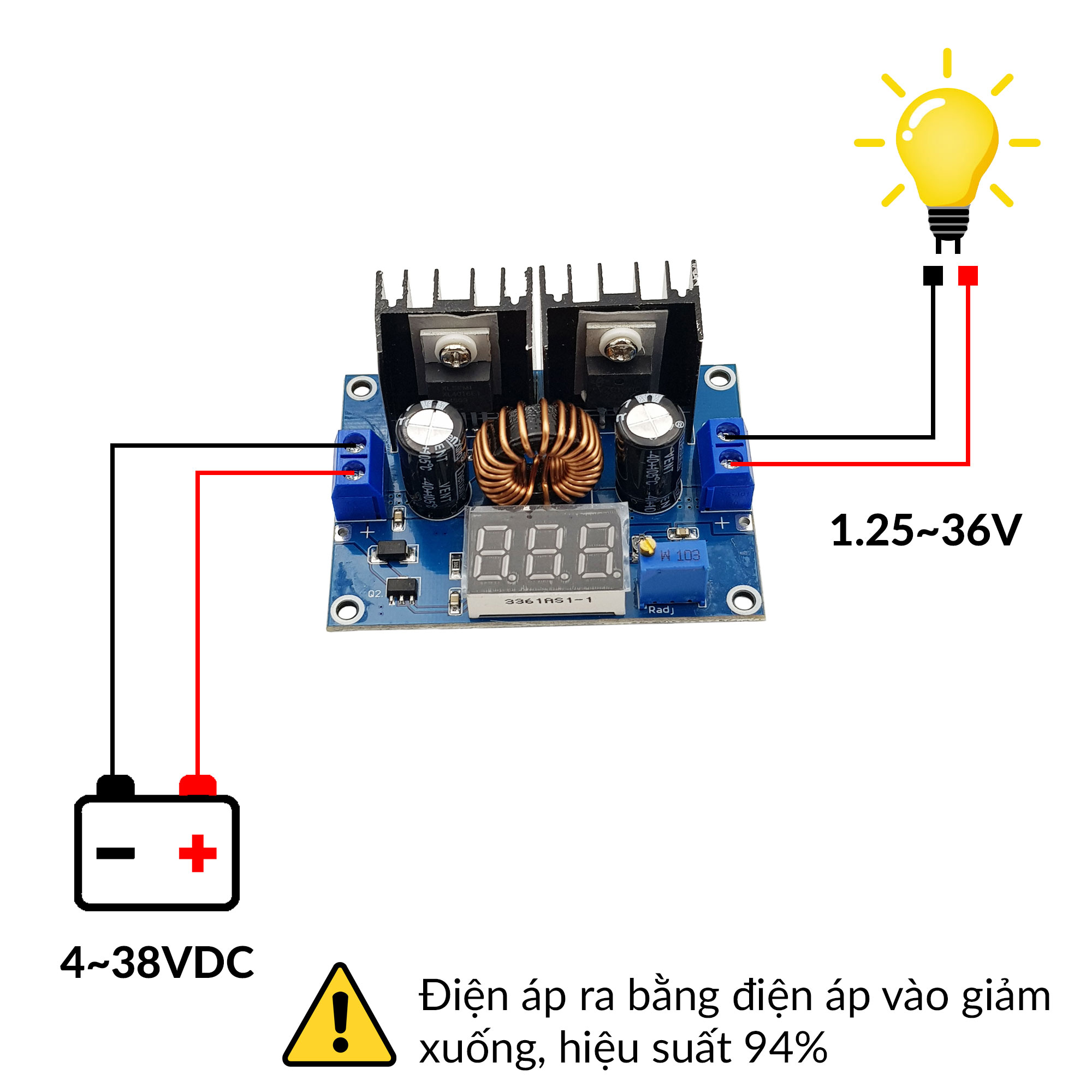 Mạch Giảm Áp XL4016 8A Có Hiển Thị