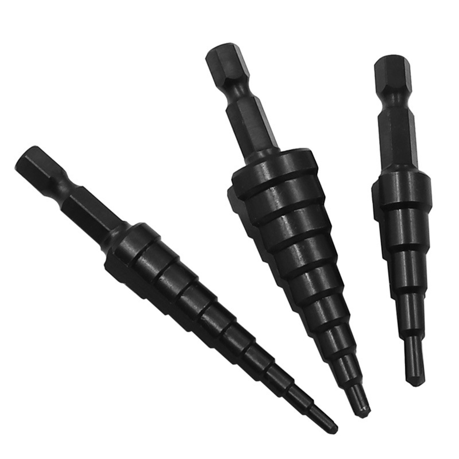 Farfi 3Pcs Step Drill Bit Sharp High Hardness High-Speed Steel Hex Shank Straight Groove Step Drill Bit Home Supply 3Pcs Industrial Drill