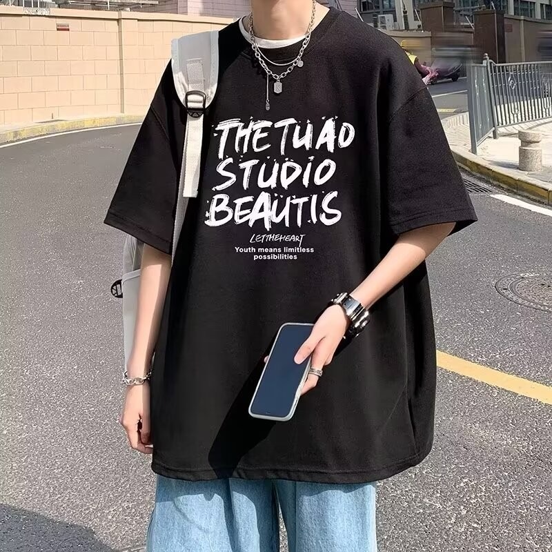 Men's T-shirt - Wear a base shirt to school short-sleeved T-shirt Stylish loose casual student teen top