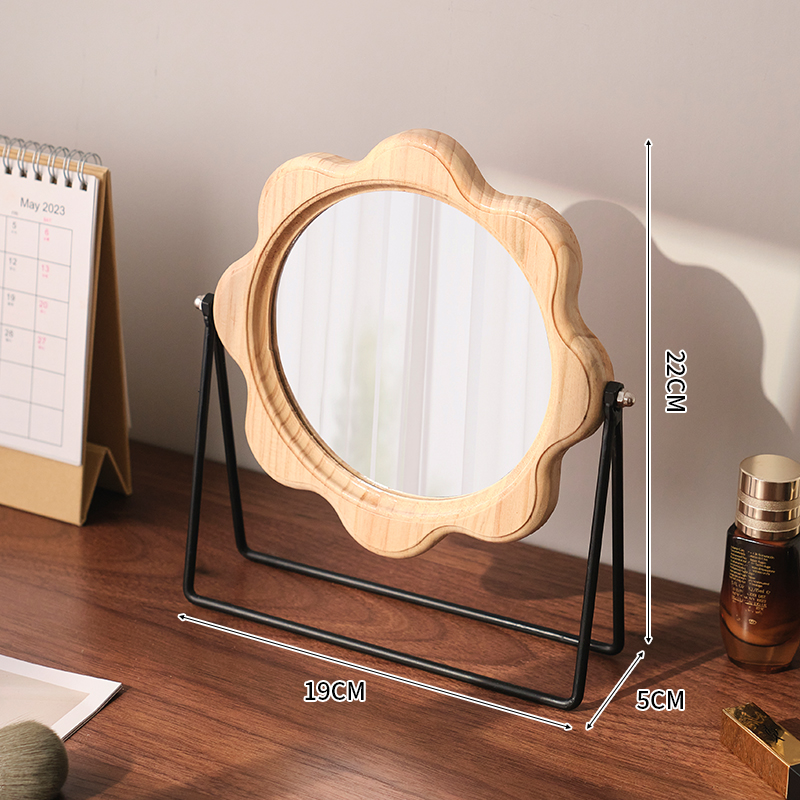 Desktop cosmetic mirror European mirror simple retro national style wooden cosmetic mirror portable dormitory desktop mirror rotatable mirror.