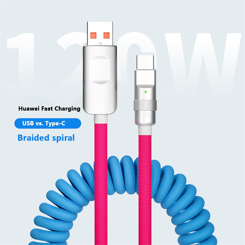 【Inventory ready 】♥ Free shipping+COD ♥Spring data cable 1.8M charging cable 120PD fast charging spring pull USB cable suitable for Android Apple