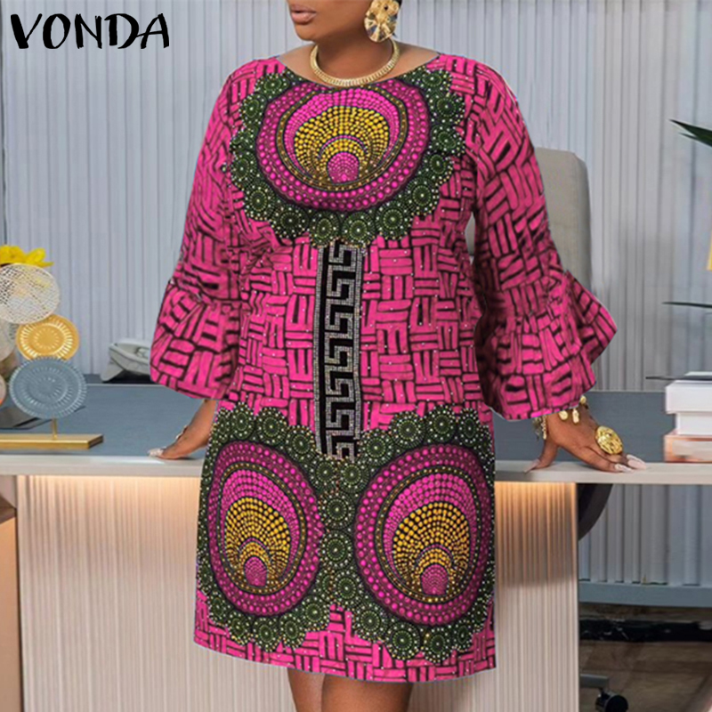 vonda loose dress plus size Plus Size 5XL VONDA Women Fashion Shirt Dress 2024 Summer Short Sleeve Casual Midi Sundress Elegant Loose Stripe Vestidos Belted
