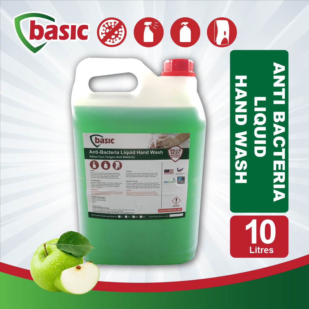 Basic Anti Bacteria Liquid Hand Wash by McQwin 10L Liquid Hand Soap (Apple) 10Litre Anti
