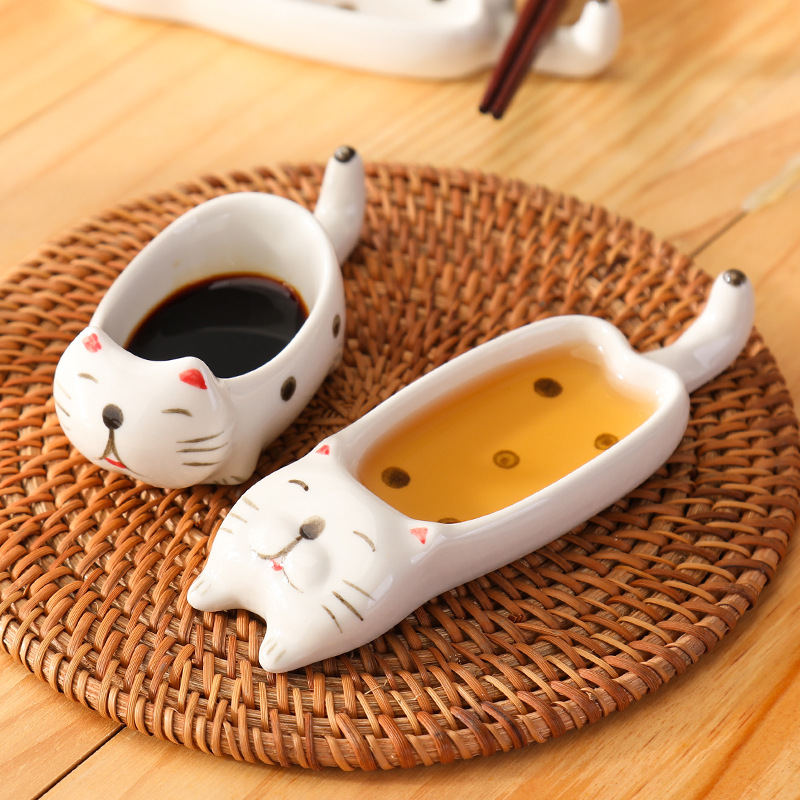 Tomor Life Ceramic Cute Cat Dipping Sauce Dish Seasoning Plate