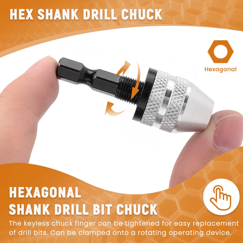 Silver+Black 6mm Keyless Drill Bit Chuck Quick Change Adapter Converter Hex