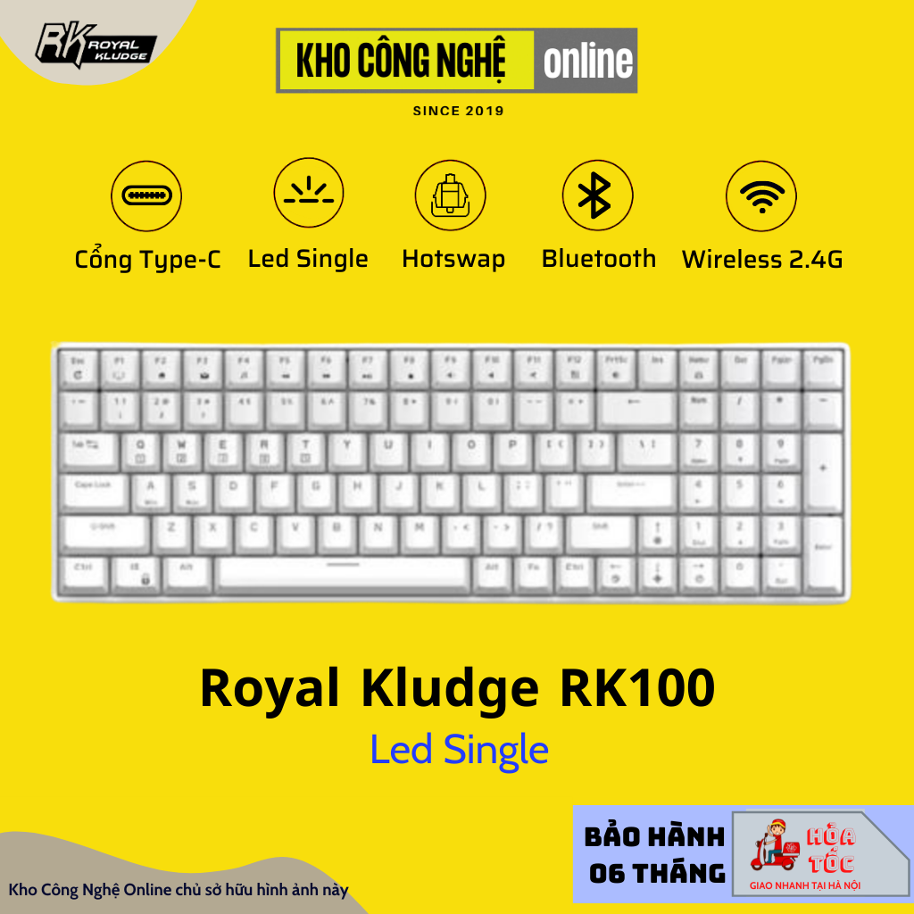 RK100 - Bàn phím cơ không dây RK100 RK860 Wireless 2.4G + Bluetooth 5.0 + Có dây Type C + Hotswap thay nóng các Switch