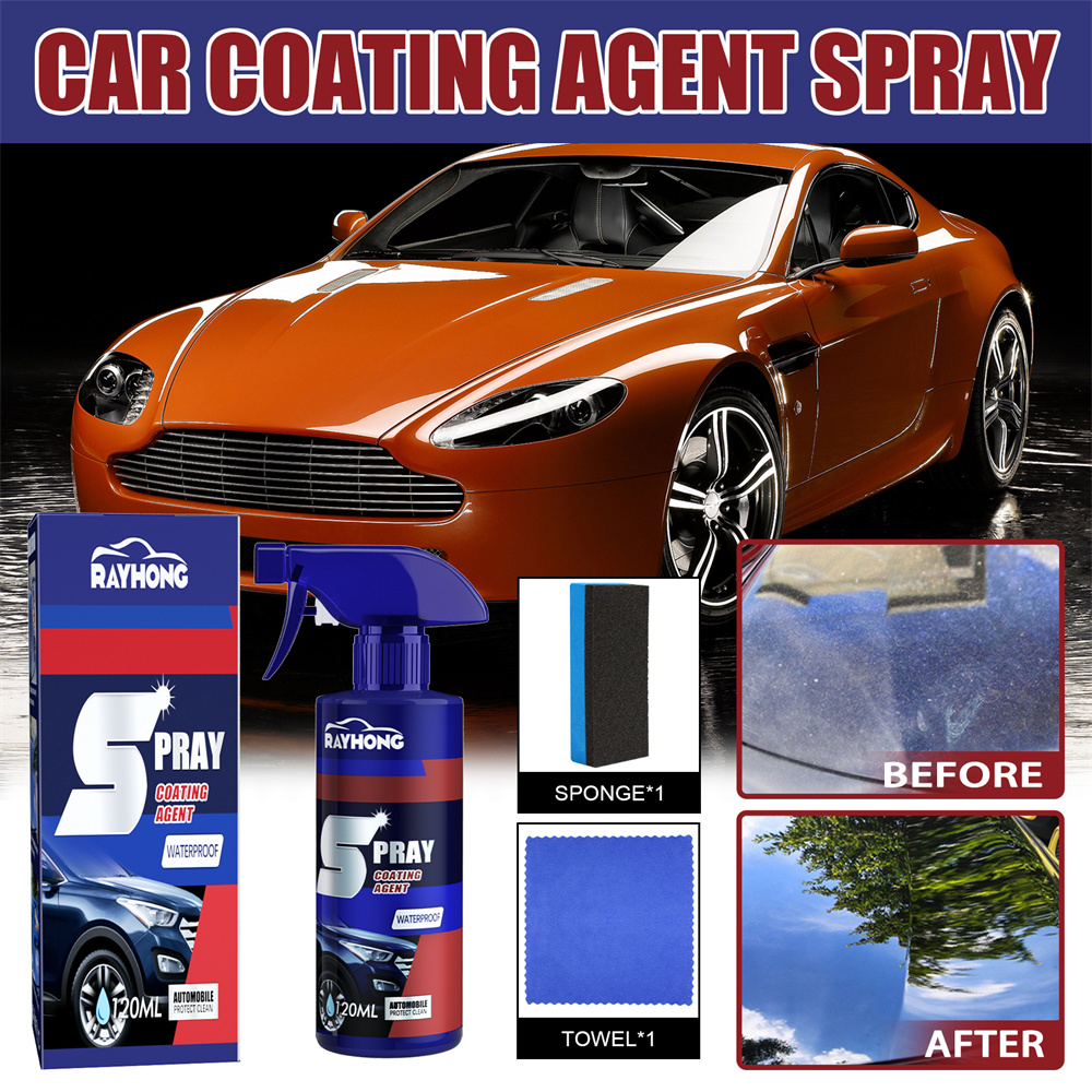 3 -Piece Set Rayhong Quick-Acting Coating Spray Car Nano-Ceramic Coating Agent Car Scratch Repair Glass Hydrophobic Coating Care, 1