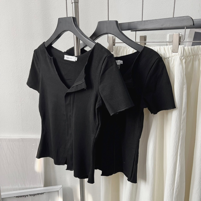 SET áo thun zip xẻ hot hit mix quần suông lụa sần rộng xoè BASIC cực trend