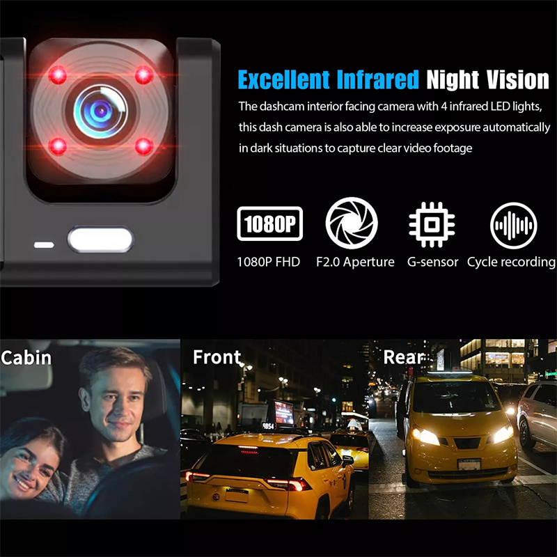 3 Channel Car DVR HD 1080P 3-Lens Inside Vehicle Dash CamThree Way Camera DVRs Recorder Video Registrator Dashcam Camcorder.