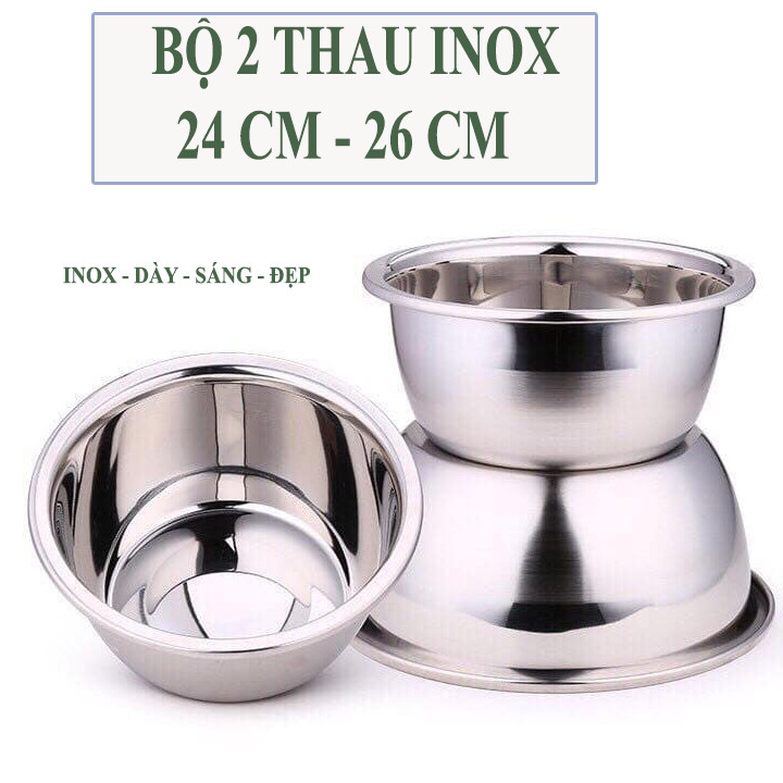 [HCM]Combo 2 Thau Sâu Inox 304 Hàng Cao Cấp size 24cm và 26cm