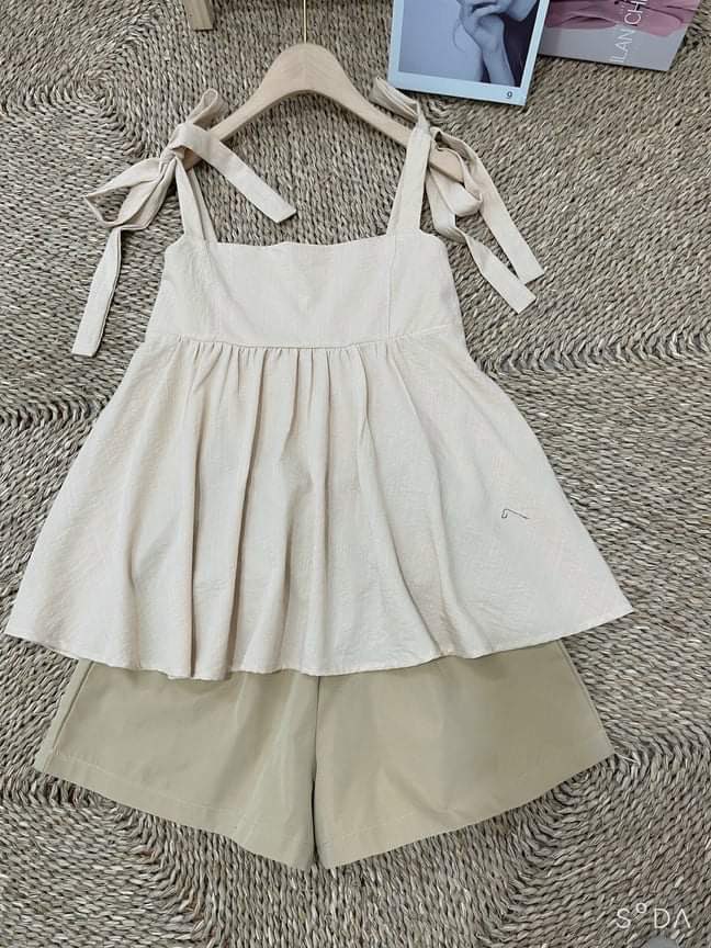 Set áo babydoll cột dây kèm quần short freesize