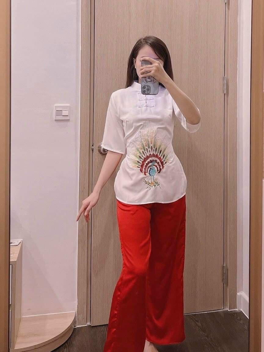 Nguyên Set Đồ Lam Lụa Thêu Công Mềm Mịn L12
