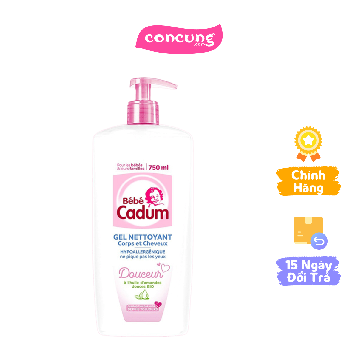 Tắm gội hạnh nhân cho sơ sinh và trẻ nhỏ Cadum 750ml
