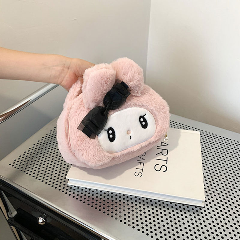 AMILA Plush cartoon makeup bag, Kuromi women's casual doll, handbag, birthday gift