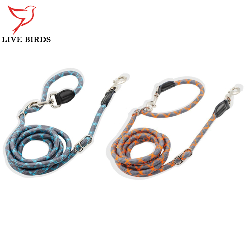 Multifunctional Nylon Double Leash For Dogs Reflective Strip Design Dog Training Leash For Medium Large Dogs