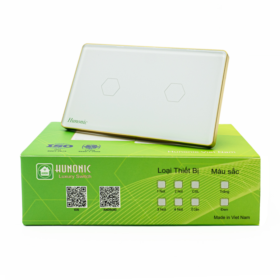 Công Tắc HUNONIC LUXURY - 02 Nút (02 Màu Trắng/Đen)