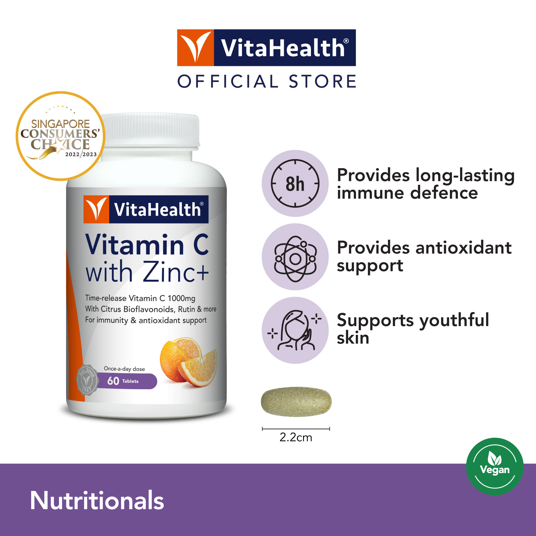 VitaHealth Vitamin C With Zinc 60s/60s*2 [EXP 01-2024] - 1000mg High ...