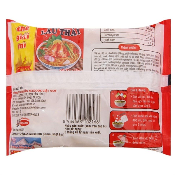 Mì Lẩu Thái tôm gói 80g, Mì Ăn Liền Acecook
