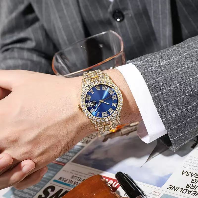【Exclusive Offer】Unisex Watches - Men's & Women's Steel Strap Hip-Hop Roman Numeral Diamond Studded Calendar Quartz Watches for Students.