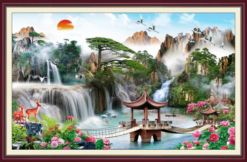 Tranh dán tường VTC Tùng hạc diên niên LunaTM-0204K phủ kim sa