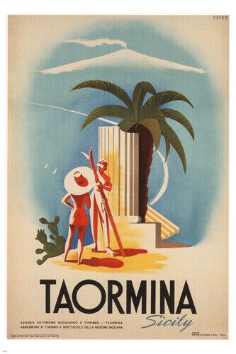 Taormina Sicily Vintage Travel Mario Puppo Italy Art Picture Print Silk Poster Home Wall Decor 0801