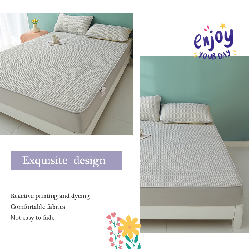 Dansunreve Plain Cooling Fittedsheet Soft Latex Bedsheet Icy Green Blue Grey Mattress Protector