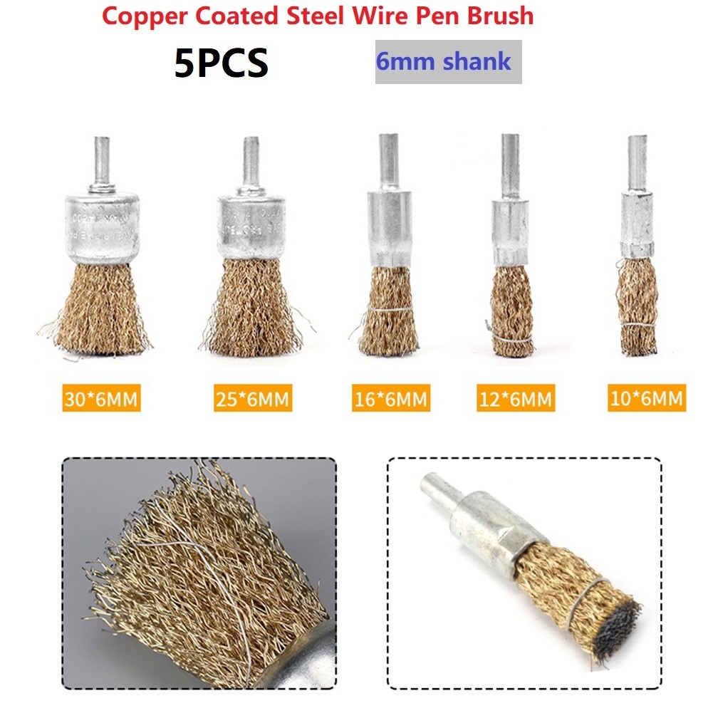 Toolstar Efficient 6mm Shank Stainless Steel Wire Brushes Set of 5 for DIY Projects