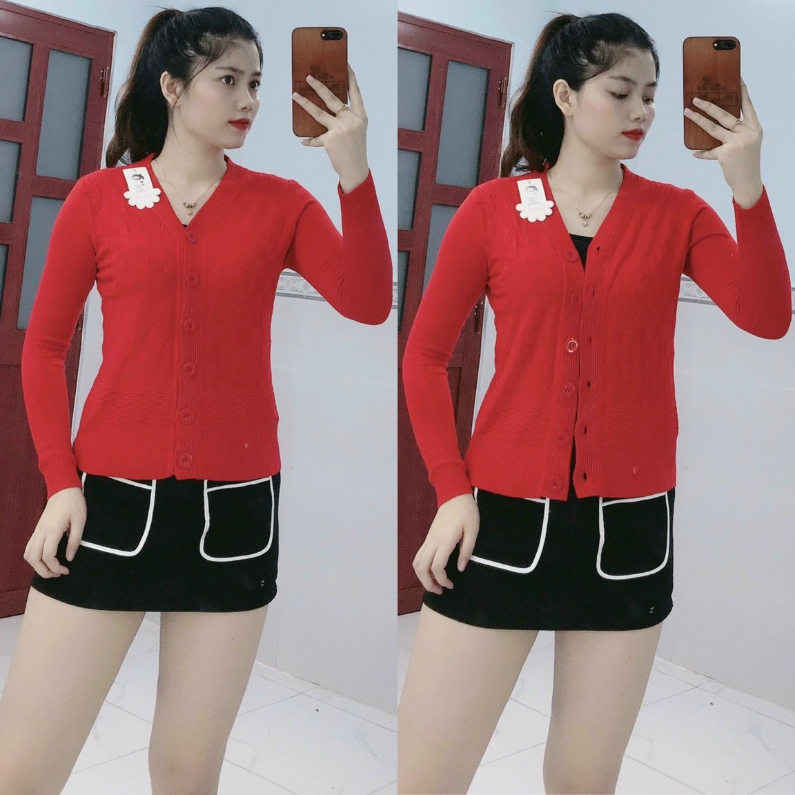 Áo khoác len nữ cardigan 6 nút tay dài