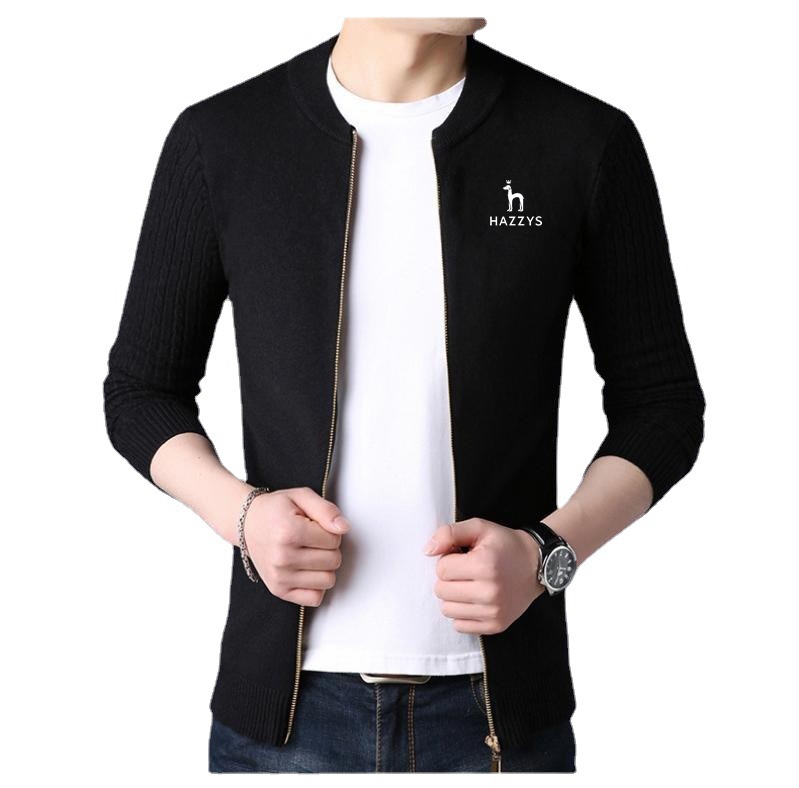 Hazzys Áo len nam Cardigan in dài tay áo dệt kim đầy đủ dây kéo áo len giản dị áo len thủy triều mỏng nam mùa thu quần áo
