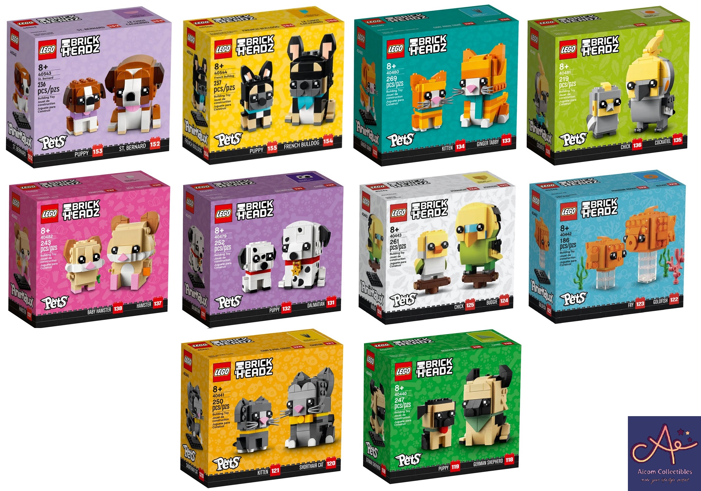 Lego Brickheadz Pets Series 40543 St. Bernard 40544 French Bulldog