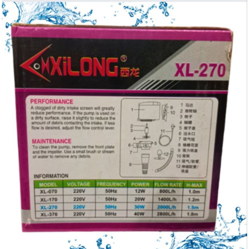 XILONG XL 270 POMPA AQUARIUM SUBMERSIBLE POWER PUMP