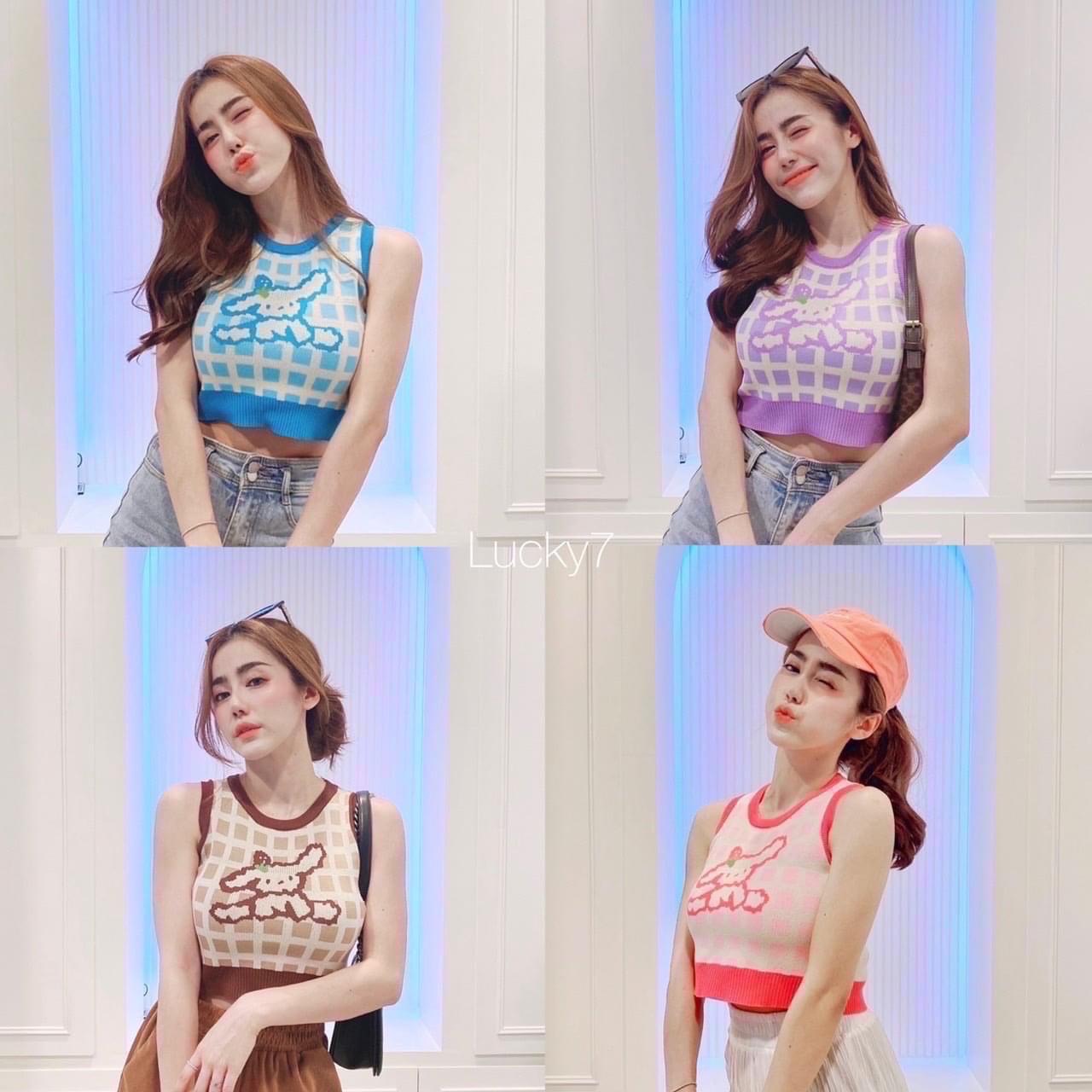 เสื้อแขนกุดไหมพรม ลายตาราง ผ้าไม่หนา ไม่บาง จะใส่ทับ ใส่เดี่ยวก็น่ารัก ...