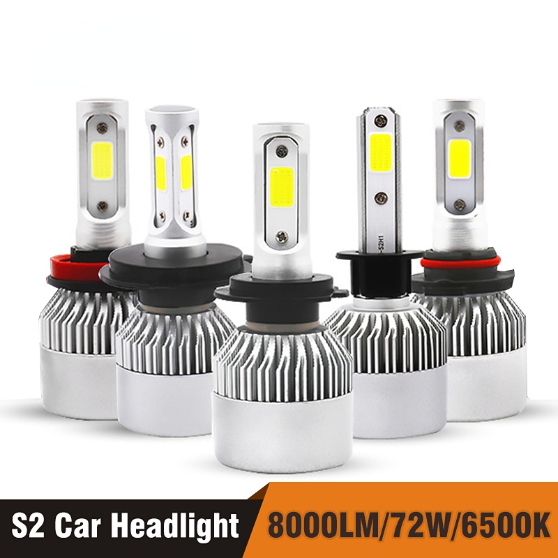 2pcs super bright h4 led h7 h11 h1 h3 cob chip s2 auto car headlight 72w 8000lm high low beam all in one automobiles lamp