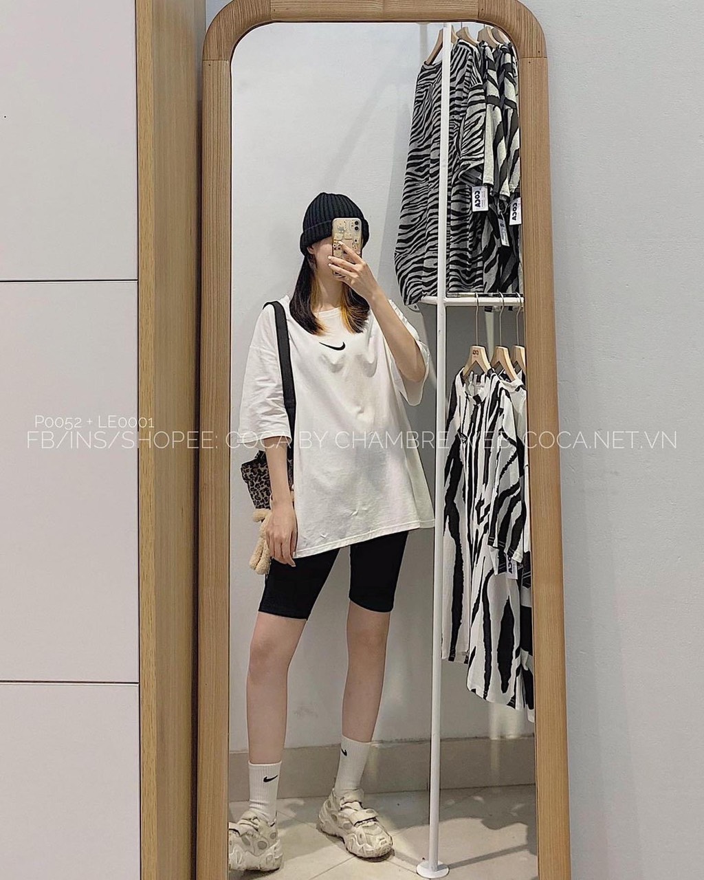 Sét đồ bộ basic áo thun Ni hè ngắn tay GUU kèm quần legging lửng màu đen phong cách ulzang