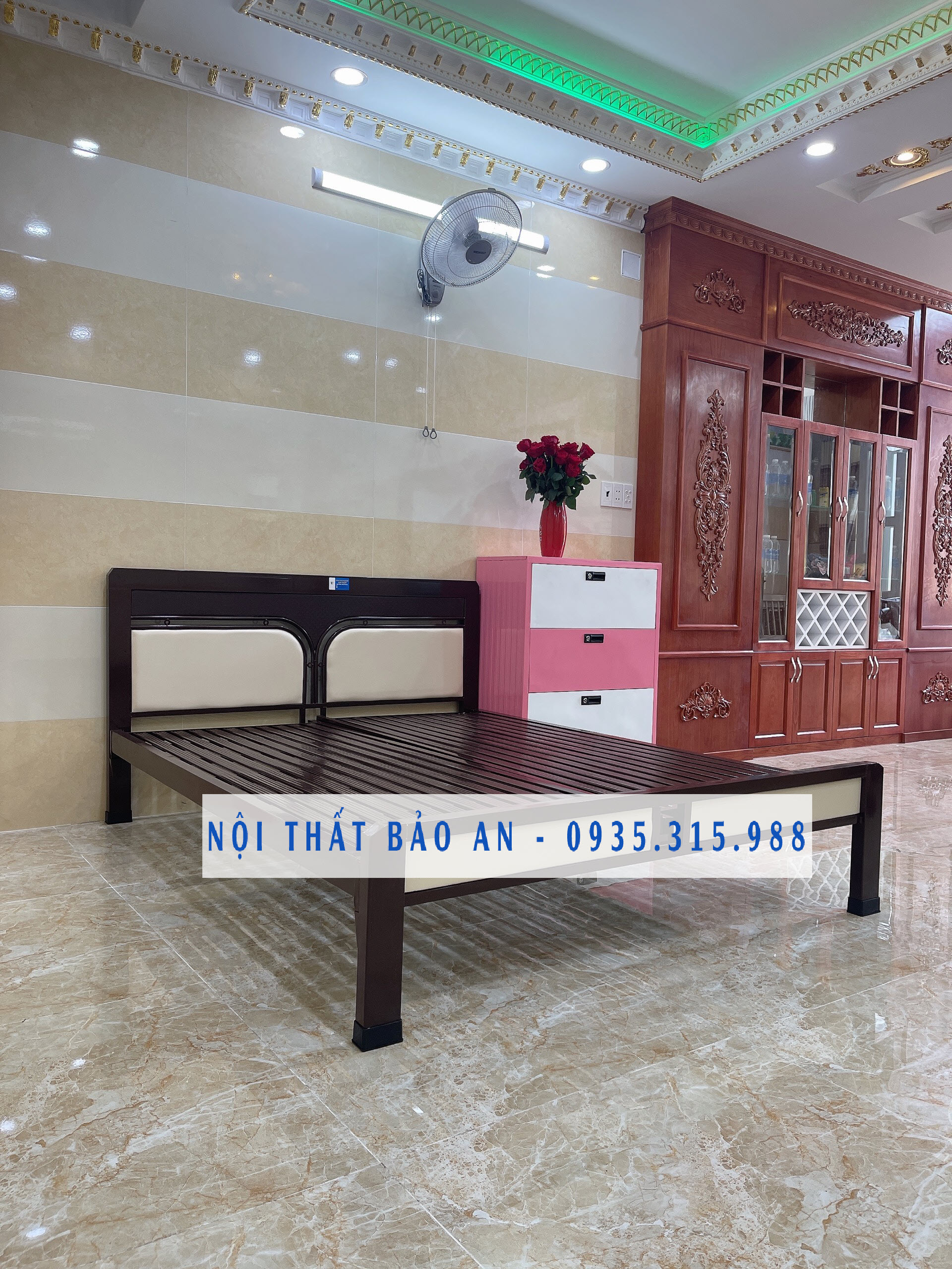 Giường sắt hộp mẫu không gạch kích thước ngang 1m x dài 2m BẢO AN