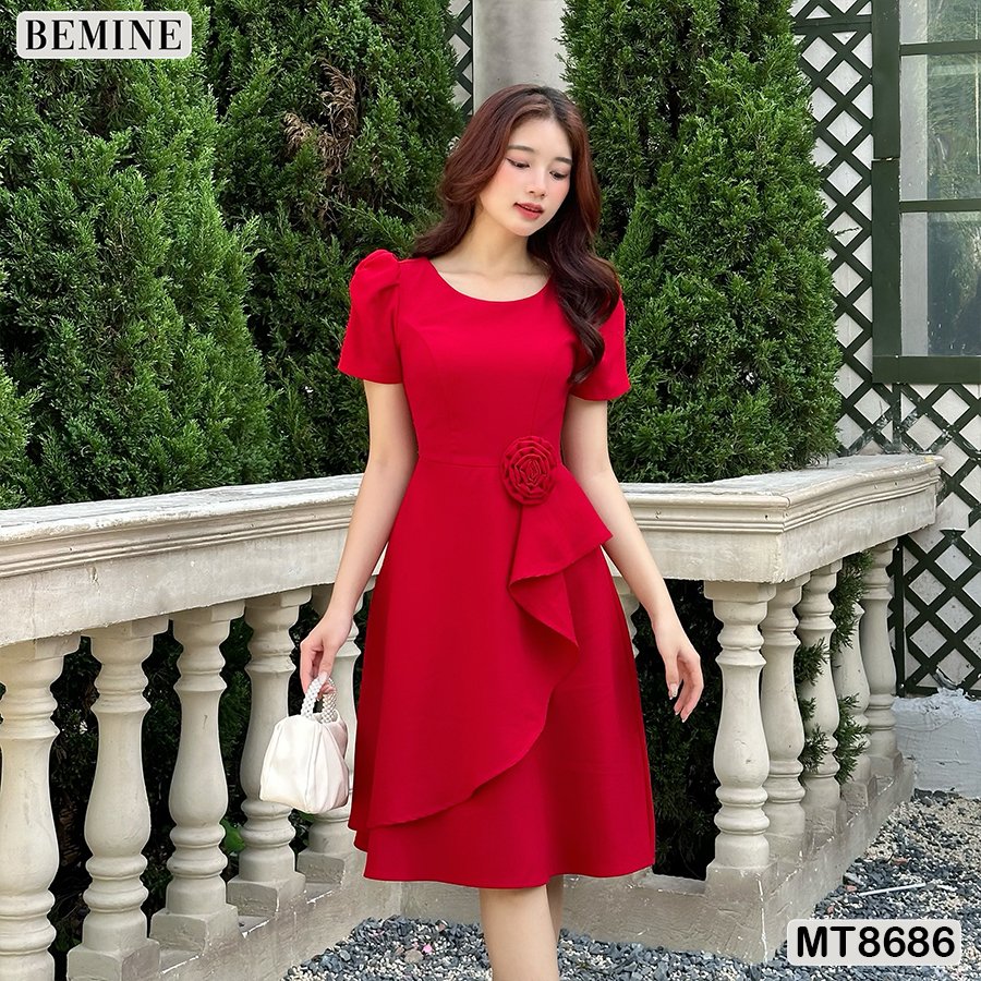 [DUY NHẤT 8-13.09-VOUCHER 40K] Đầm thiết kế cổ tròn ngă eo đính nơ BEMINE MT8686