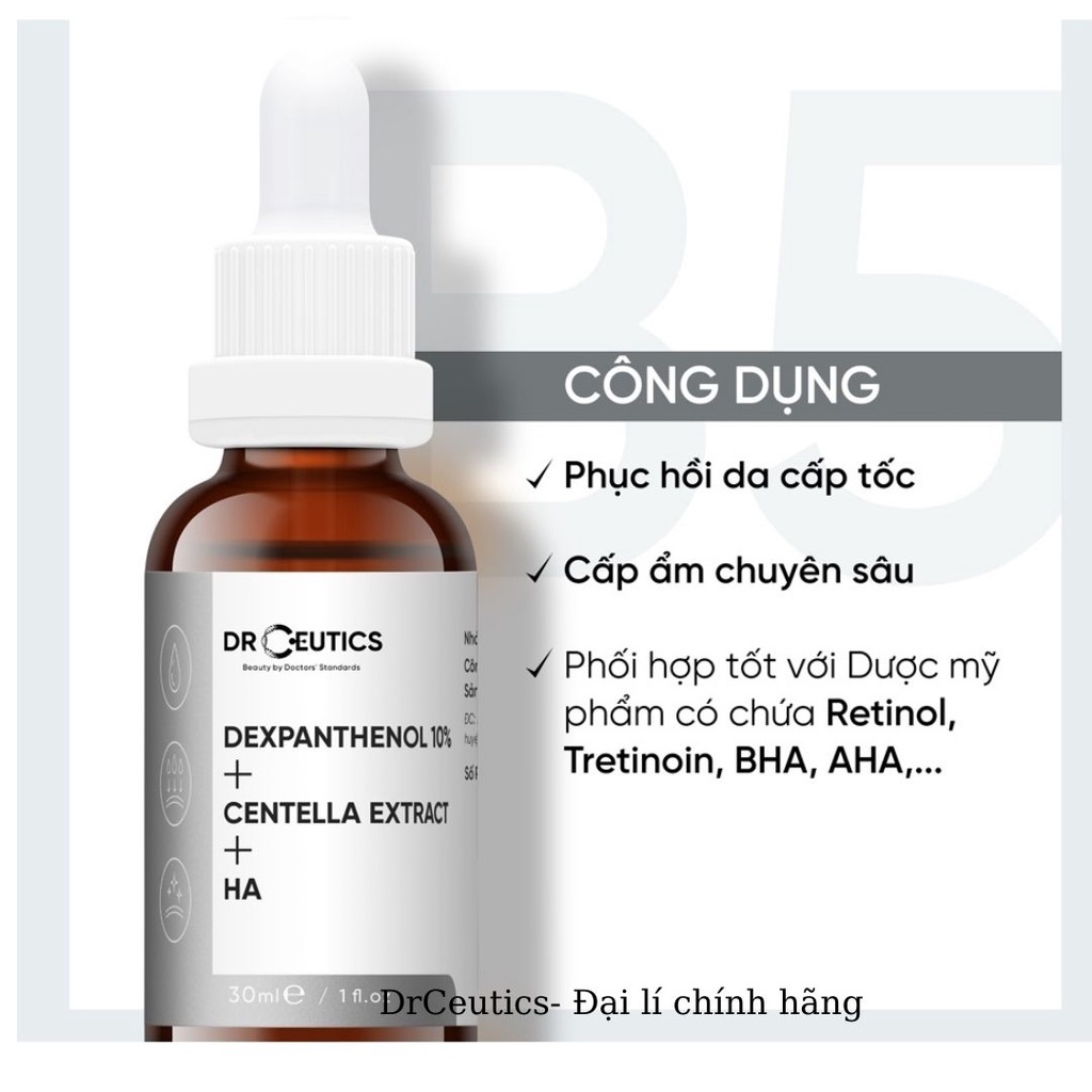 Serum B5 DrCeutics Cấp Ẩm Và Phục Hồi Da Dexpanthenol 10% + Centella Extract + HA 30ml